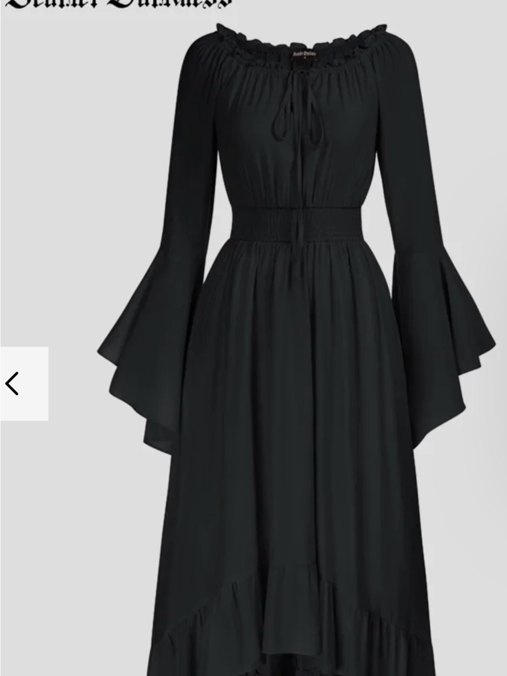 Smocked Waist Black Long Sleeve Ruffled Maxi Dress